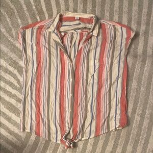 Striped Sleeveless Button-Up Shirt